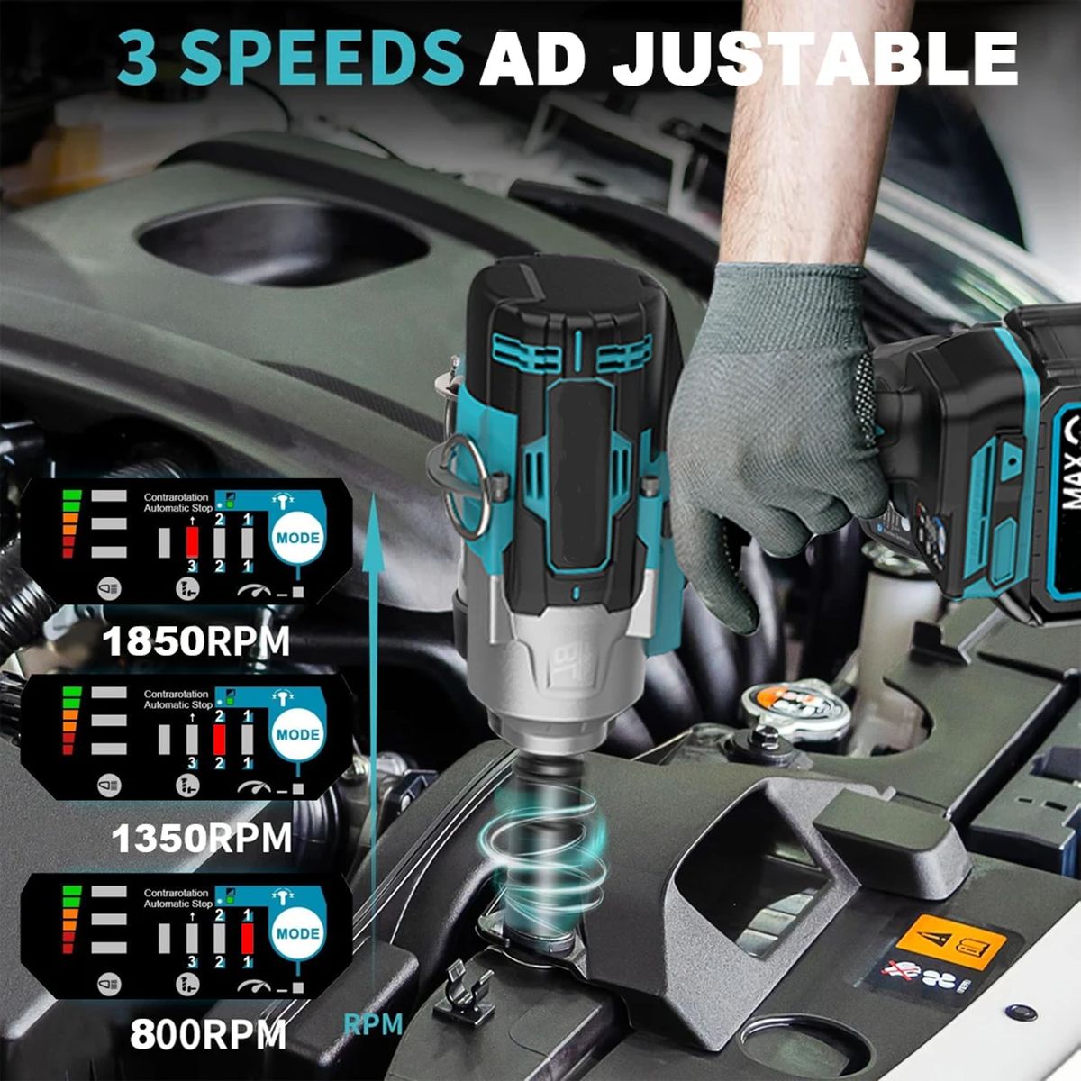 Al&Afa Brushless 2000Nm Torque Impact Wrench With 2 Batteries Socket & Case
