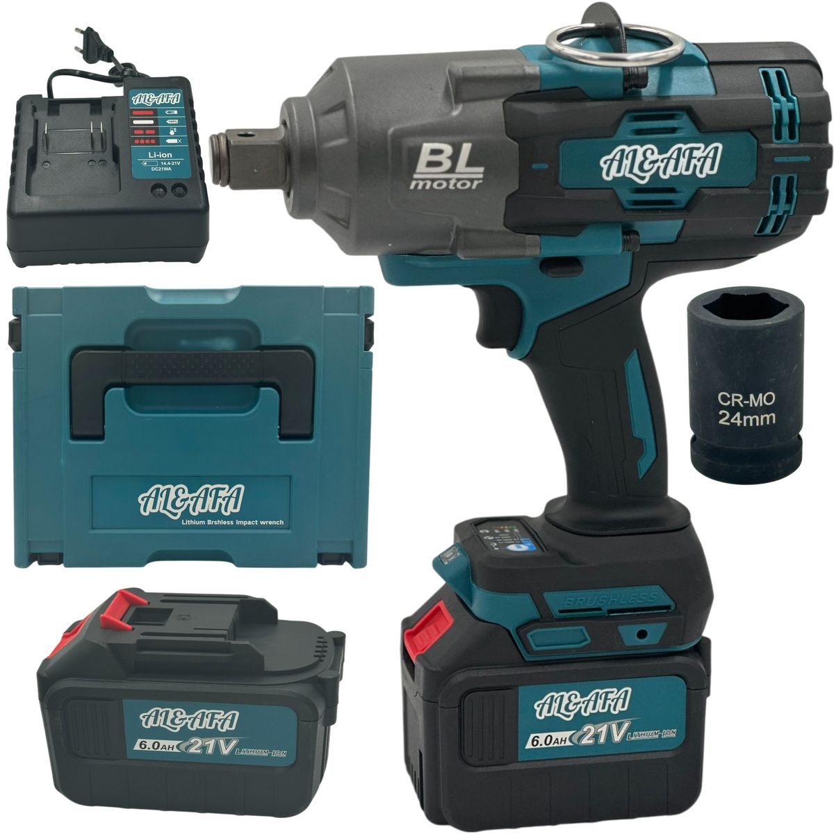 Al&Afa Brushless 2000Nm Torque Impact Wrench With 2 Batteries Socket & Case