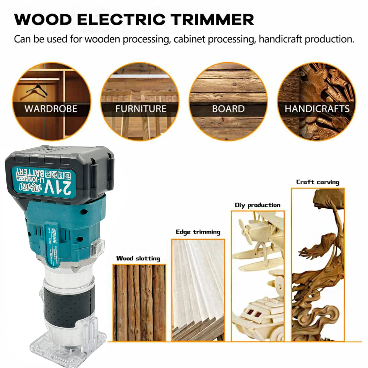 Al&Afa cordless trimmer uses: wardrobes, furniture, boards, handicrafts, edge trimming and carving
