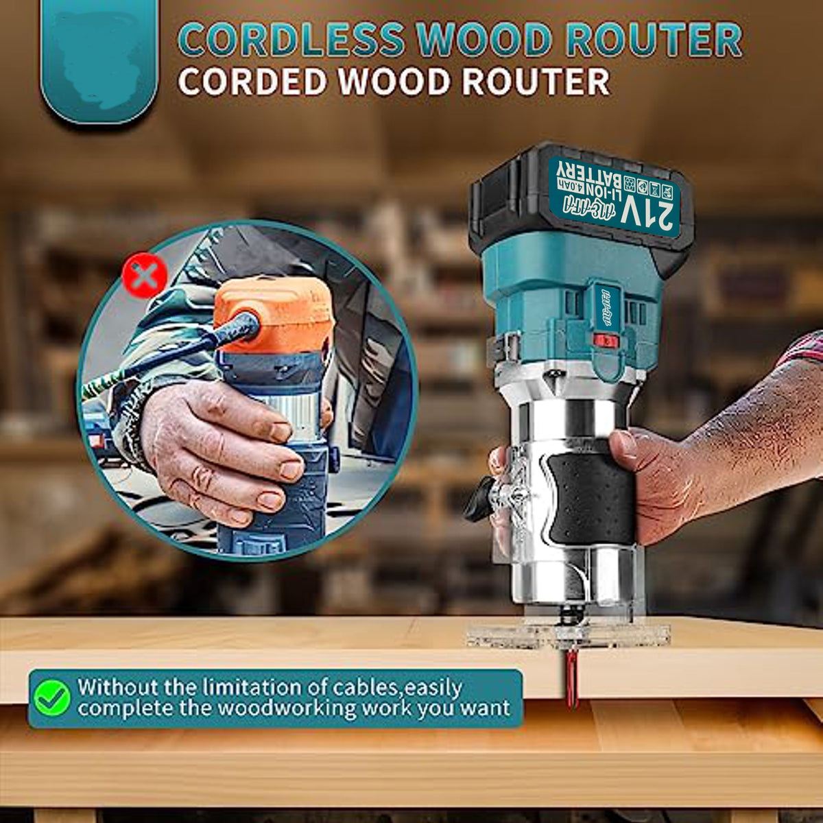 Al&Afa cordless wood router in use on a workbench