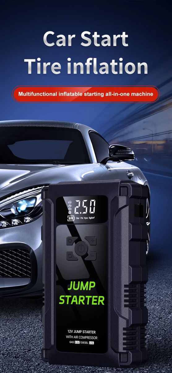 4 In 1 Emergency Car Booster, Tire Inflator, Power Bank, Flashlight & Glove