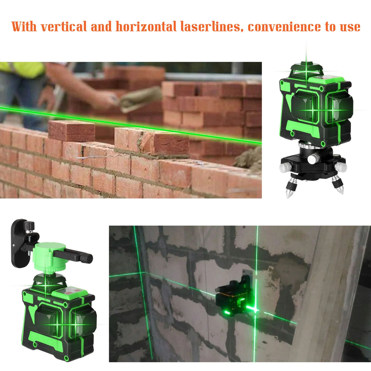 Al&Afa green laser lines guiding bricklaying and tiling on a building site
