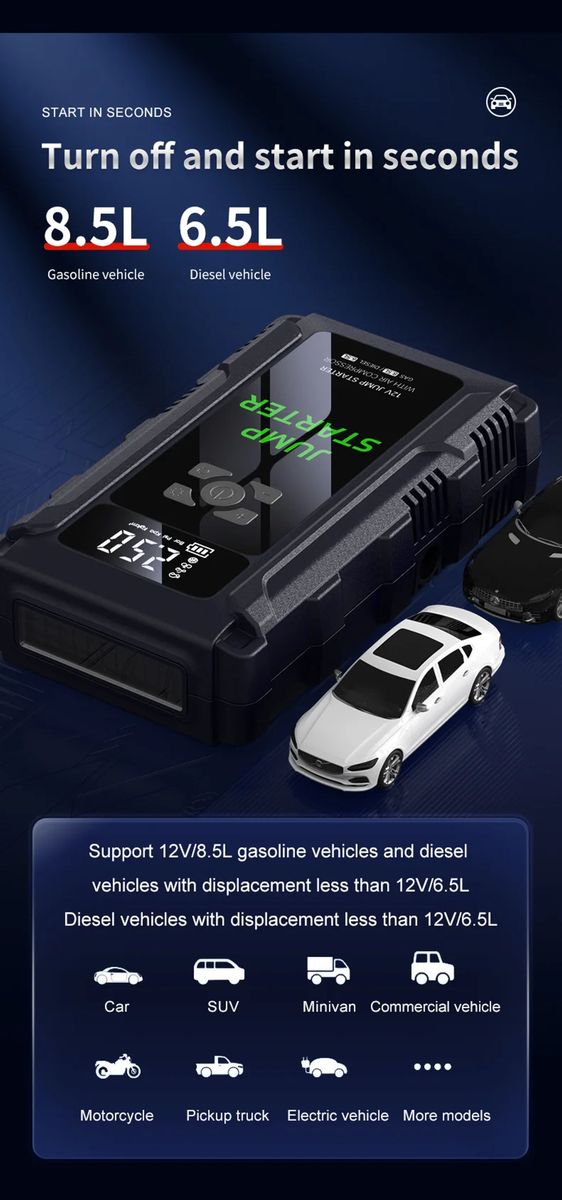 4 In 1 Emergency Car Booster, Tire Inflator, Power Bank, Flashlight & Glove