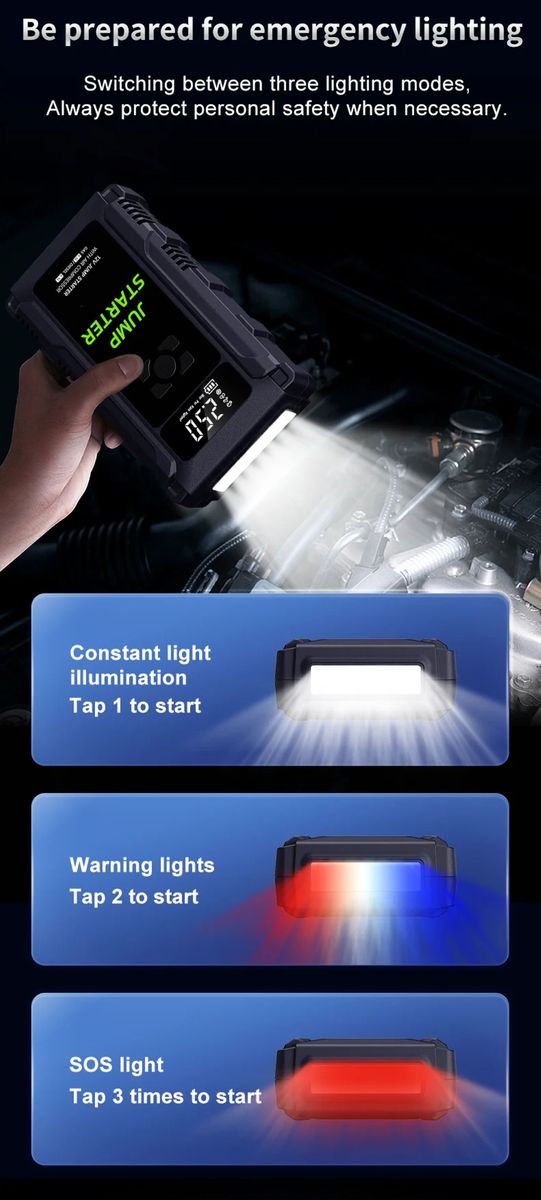 4 In 1 Emergency Car Booster, Tire Inflator, Power Bank, Flashlight & Glove
