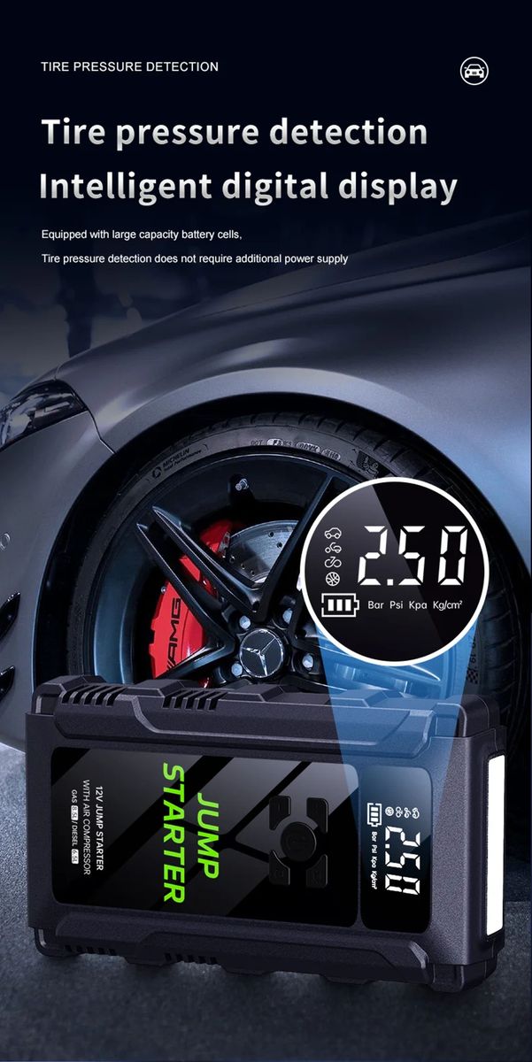4 In 1 Emergency Car Booster, Tire Inflator, Power Bank, Flashlight & Glove