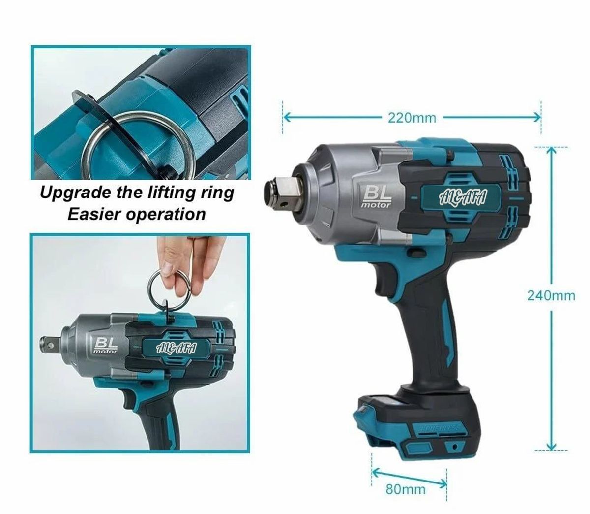Al&Afa Brushless 2000Nm Torque Impact Wrench With 2 Batteries Socket & Case