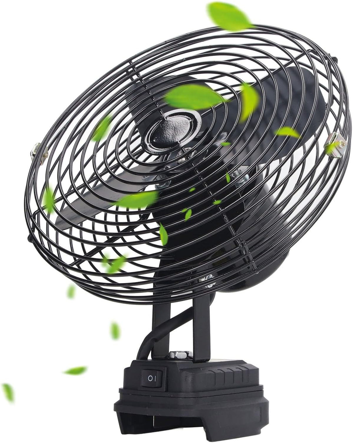 Al&Afa 8 inch cordless fan with a metal guard, on its battery base