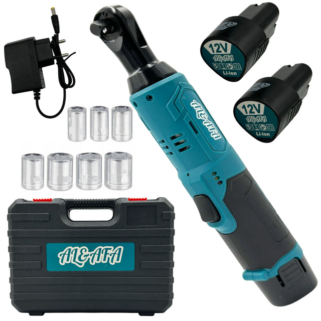 Al&Afa 12V cordless ratchet set: ratchet, 2 batteries, charger, 7 sockets and carry case