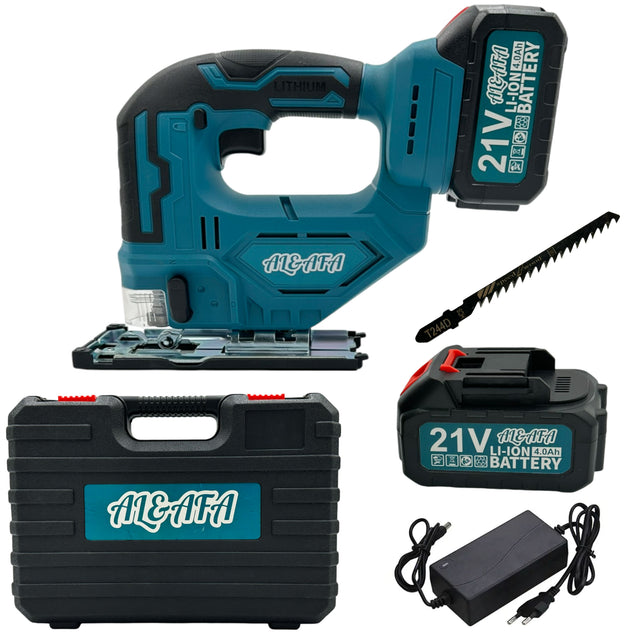 Al&Afa 21V cordless jigsaw kit: jigsaw, 2 batteries, blade, charger and carry case