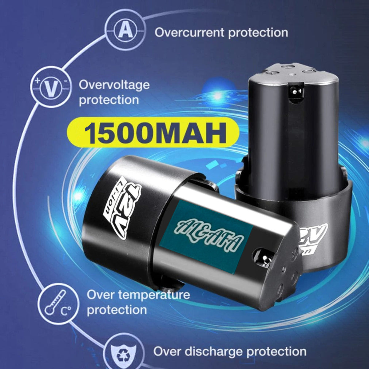 Al&Afa 12V 1500mAh grinder batteries with overcurrent, overvoltage, temperature and over-discharge protection
