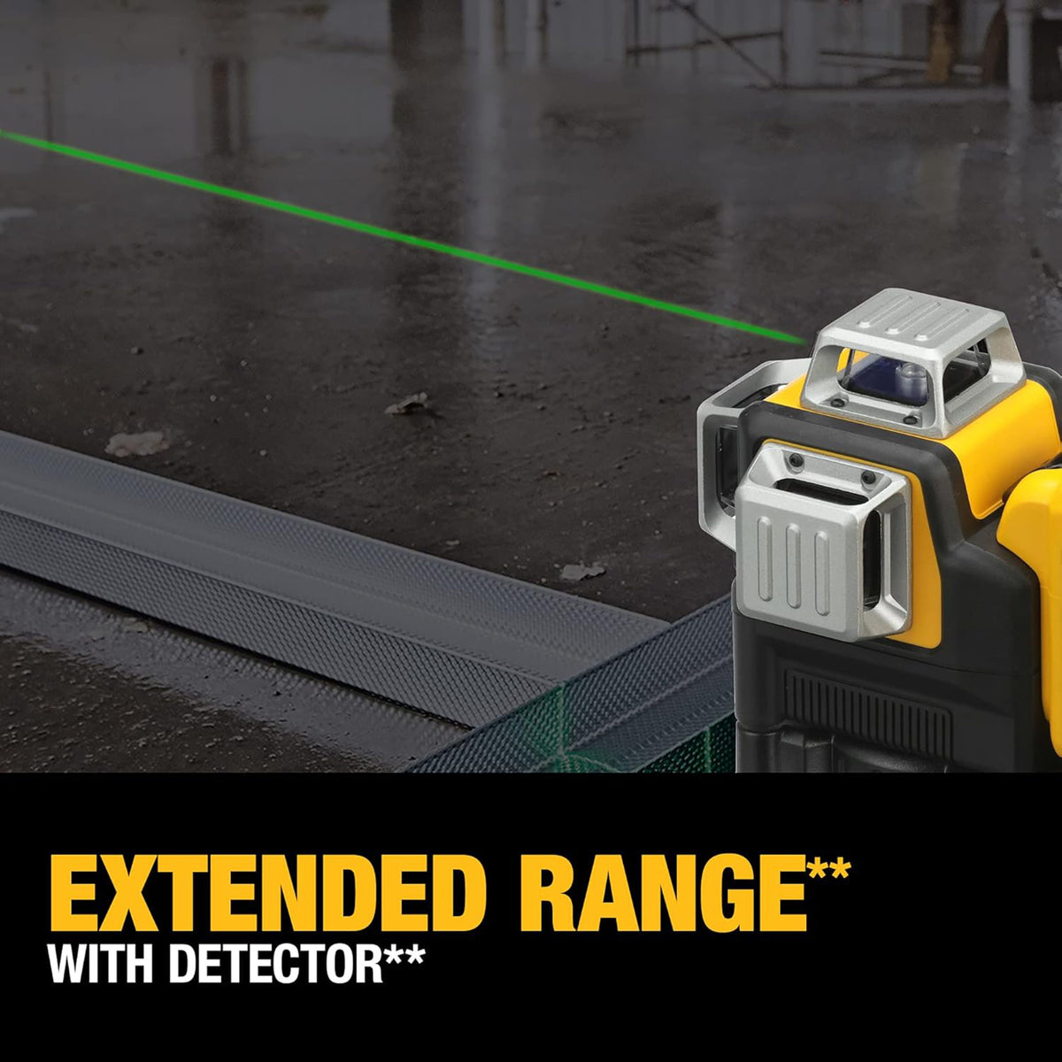 Al&Afa green laser level projecting a line across a concrete floor