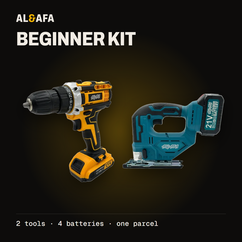 Beginner Kit: 26-Piece Drill Set + Cordless Jigsaw