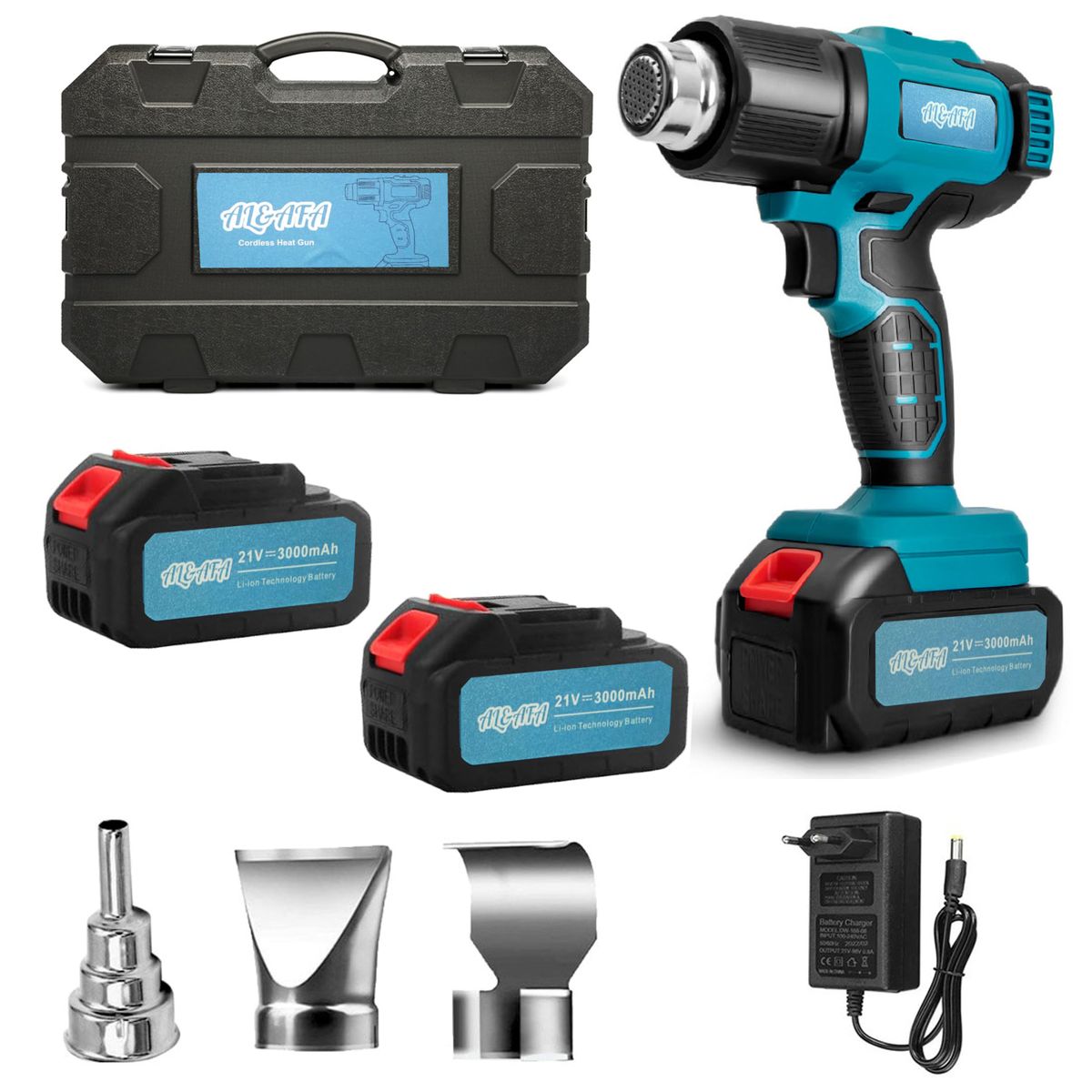 Al&Afa Cordless Heat Gun 21V Kit with 2 Batteries, Nozzles & Case