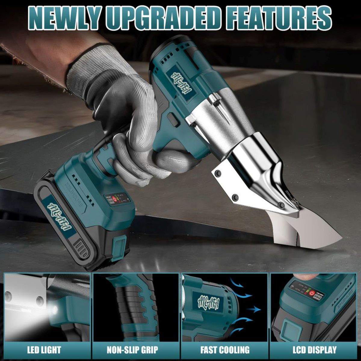Al&Afa 21V Cordless Electric Sheet Metal Shear Cutter , 2 Batteries & Case