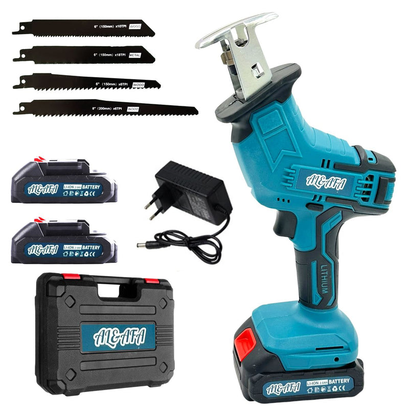 Handheld Cordless Reciprocating Saw, 2 Batteries, Blades & Case