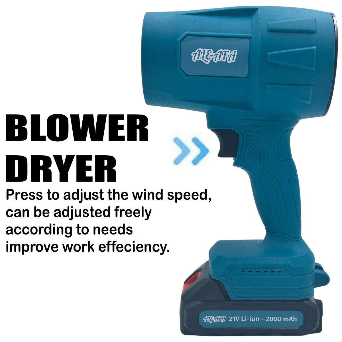 Al&Afa High Power Cordless Green Turbo Fan Blower With Batteries & Charger