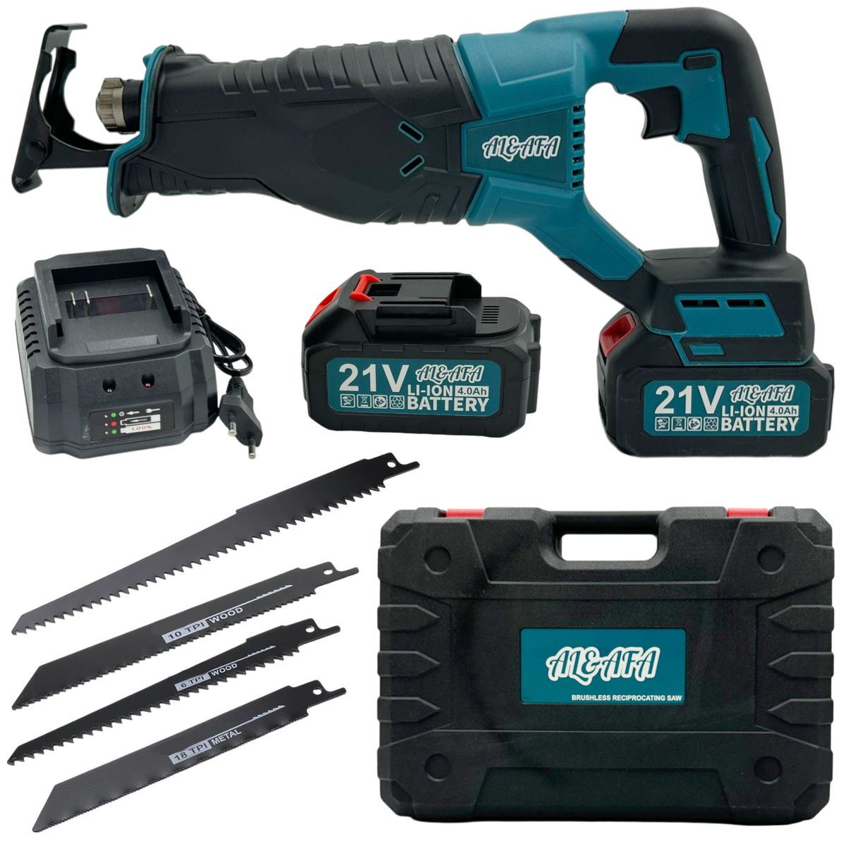 Al&Afa Cordless Reciprocating Saw Kit With 4 Blades, 2 Li-ion Batteries & Case