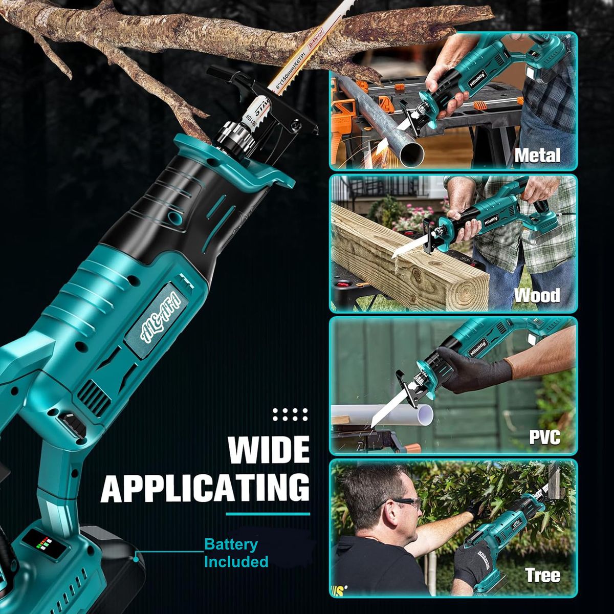 Al&Afa Cordless Reciprocating Saw Kit With 4 Blades, 2 Li-ion Batteries & Case