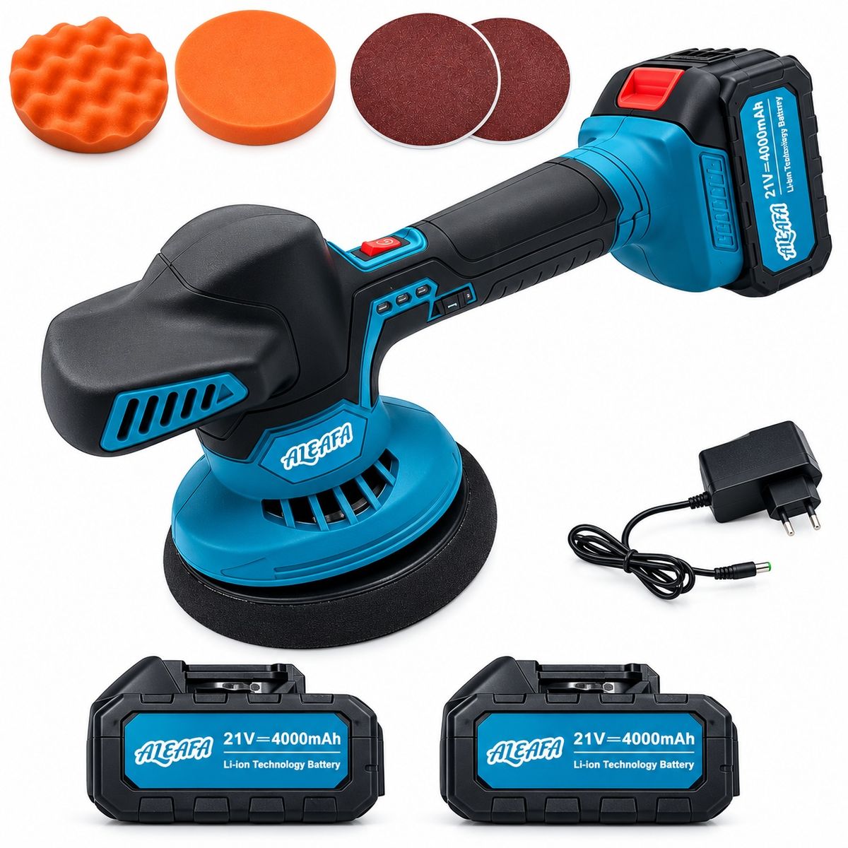 Al&Afa 6 Speed Cordless Wax Buff & Polish Machine ,2x21v Batteries&4 Pads