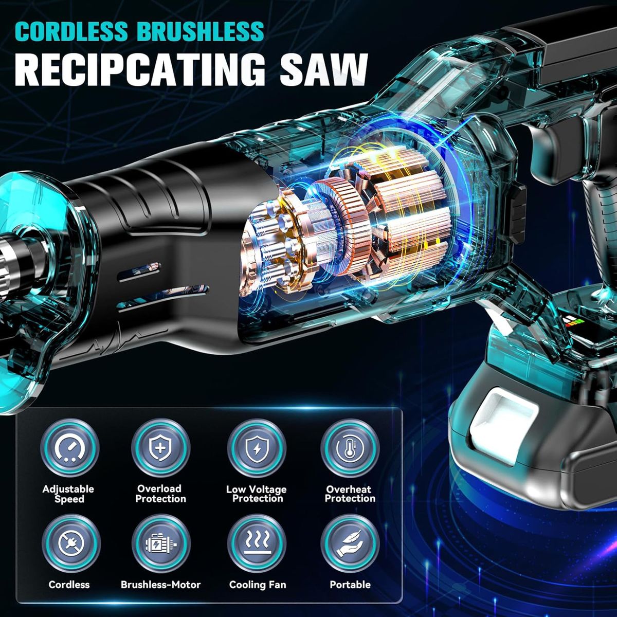 Al&Afa Cordless Reciprocating Saw Kit With 4 Blades, 2 Li-ion Batteries & Case