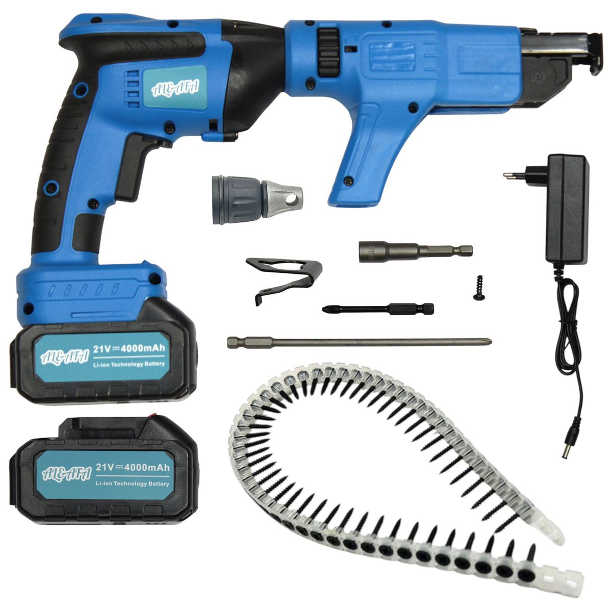 Al&Afa 21V Auto Feed Drywall Screw Gun With 2 Batteries & Screw Strap