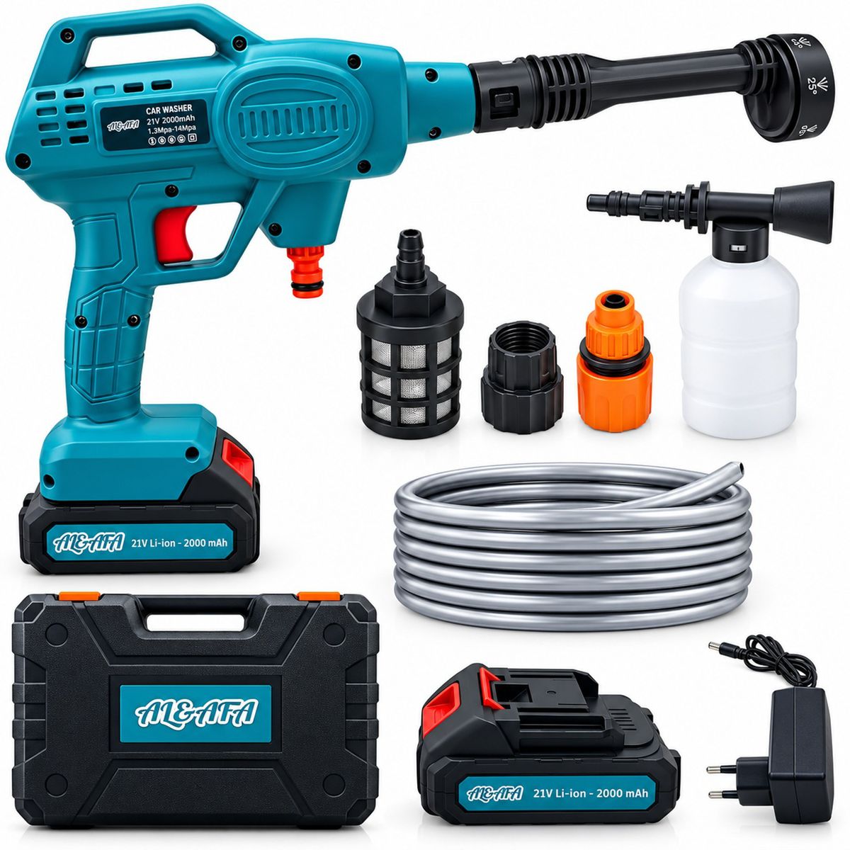 Al&Afa - Cordless Pressure Washer Gun with 2 Batteries, Accessories & Case
