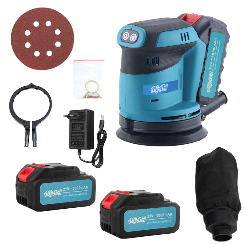 Cordless Orbital Sander 21V 125mm With 2 Batteries & Dust Bag