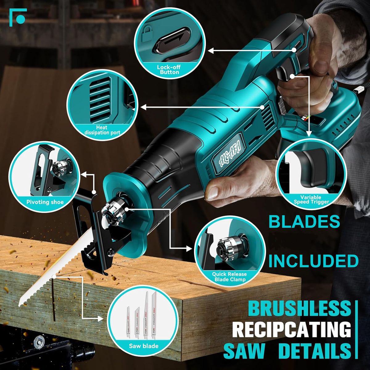 Al&Afa Cordless Reciprocating Saw Kit With 4 Blades, 2 Li-ion Batteries & Case