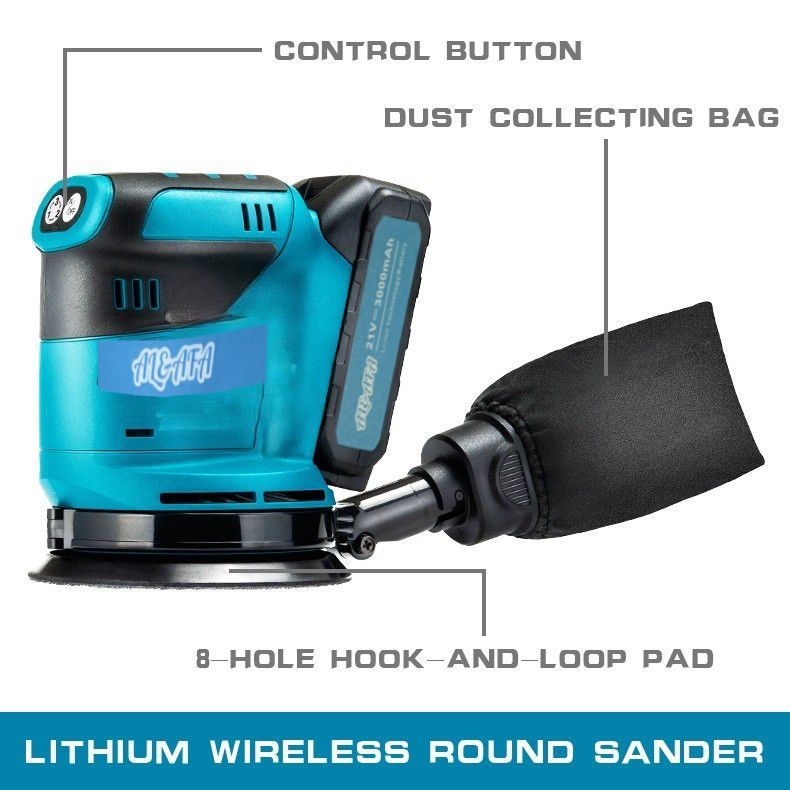 Al&Afa Cordless Orbital Sander 21V 125mm With 2 Batteries & Dust Bag