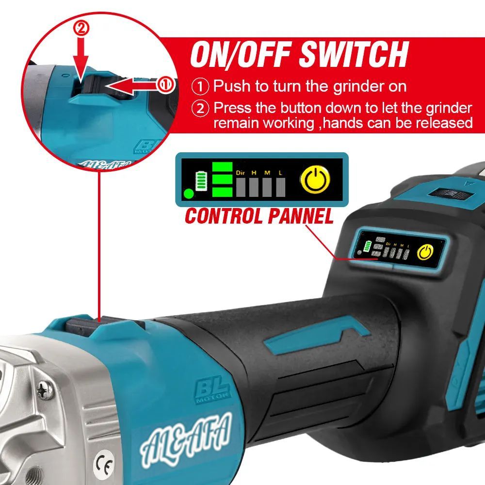 Al&Afa 7 Speed Cordless Brushless Angle Grinder, 2 Batteries & Case