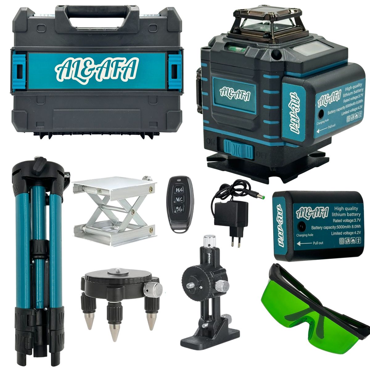 Al&Afa Industrial 4D 16 Line Green Laser Level, Tripod, Remote & Case