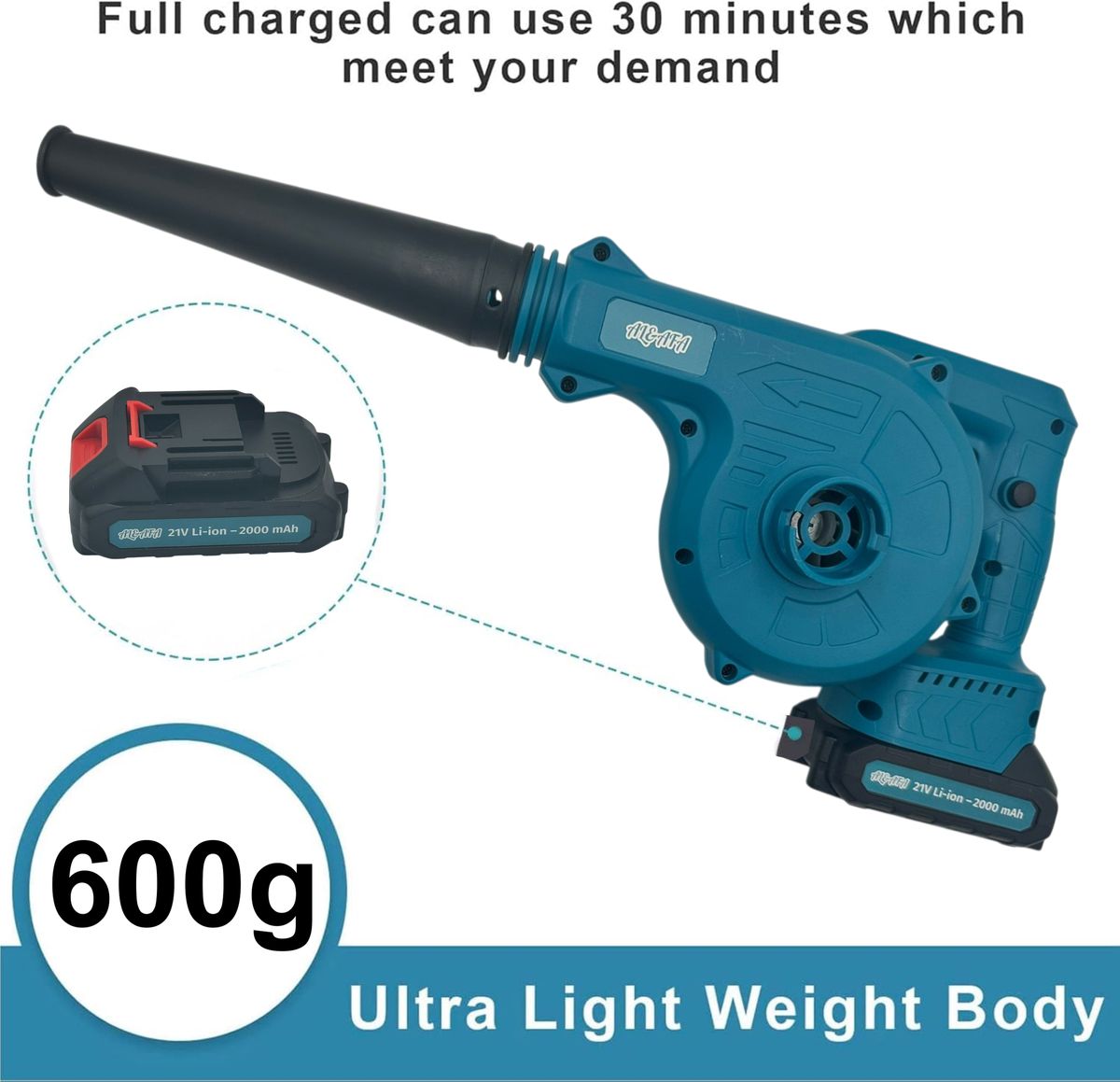 Al&Afa Air Blitz Long Nose 2in1 Blower & Vacuum With 2 Batteries & Charger