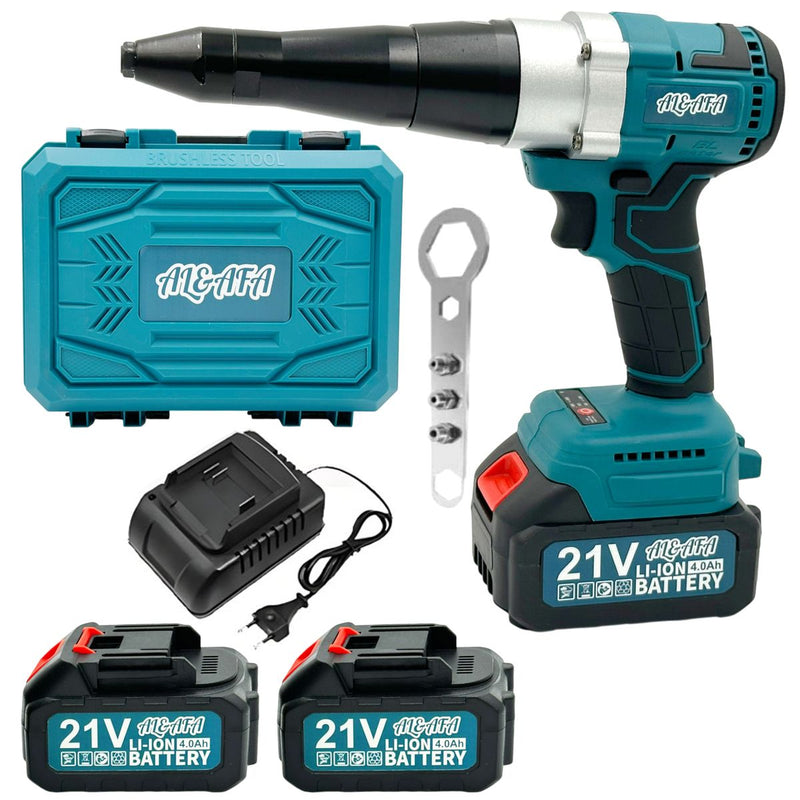 21V Cordless Rivet Gun Kit With Case, 2 Batteries & Accessories