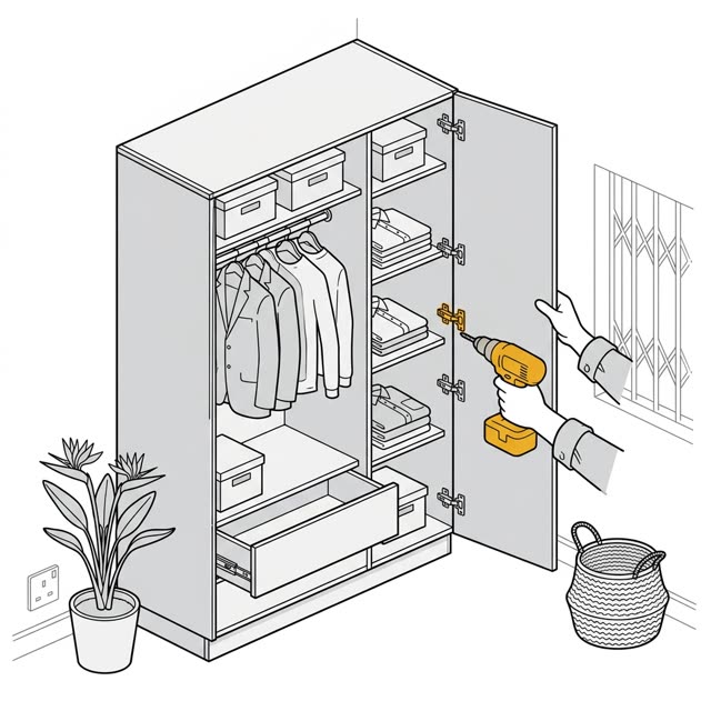A built-in wardrobe, finished