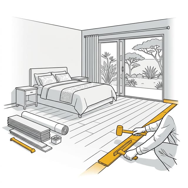 Click laminate flooring in a bedroom, finished