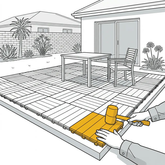 Deck tiles on the patio, finished