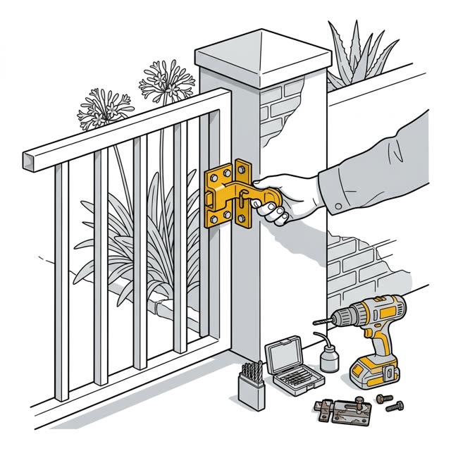 Replace a gate latch on a steel gate, finished
