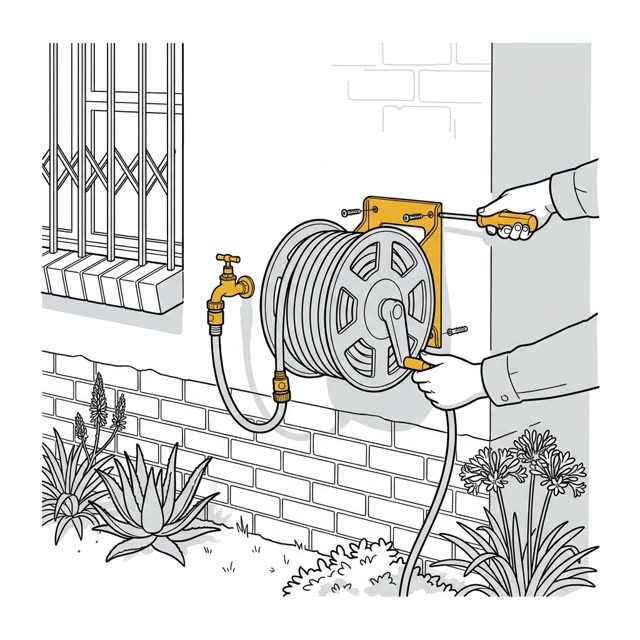 Wall-mount a hose reel, finished