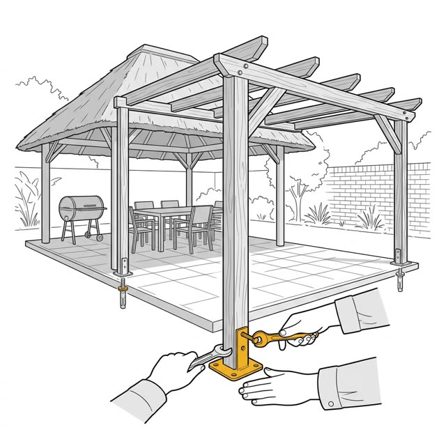 A timber pergola over the lapa, finished