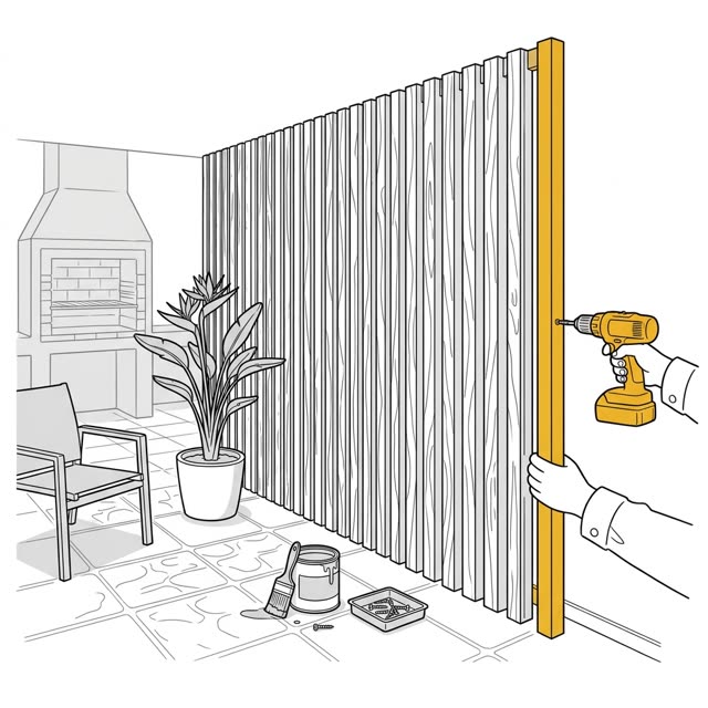 A slatted feature wall, finished