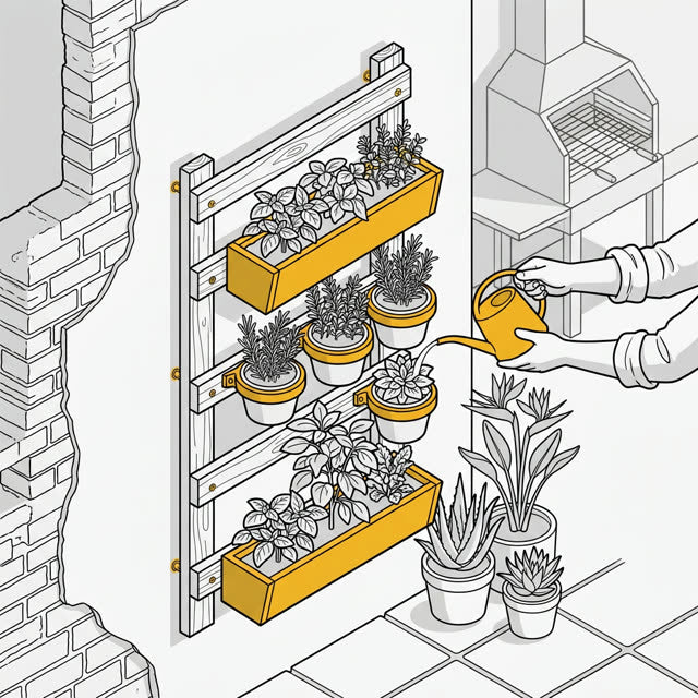 A vertical herb garden, finished