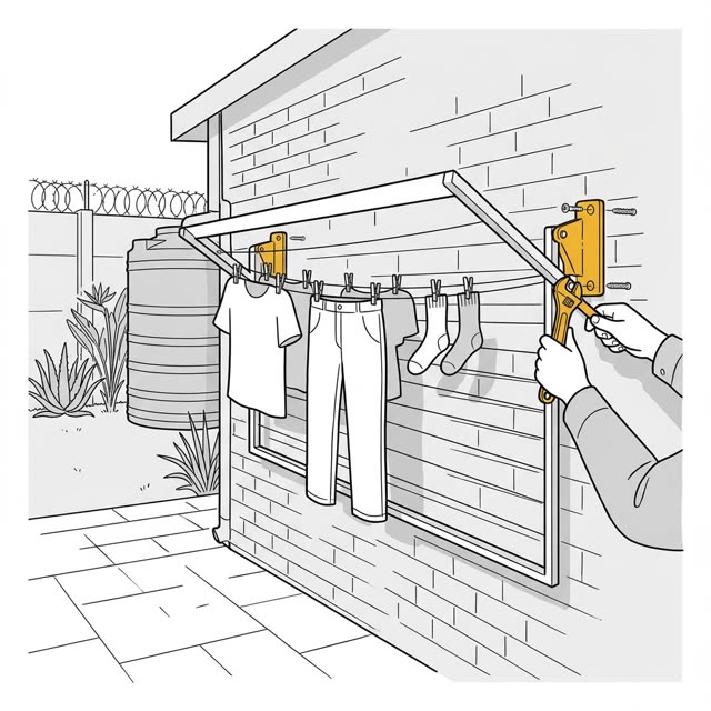A wall-mounted washing line, finished